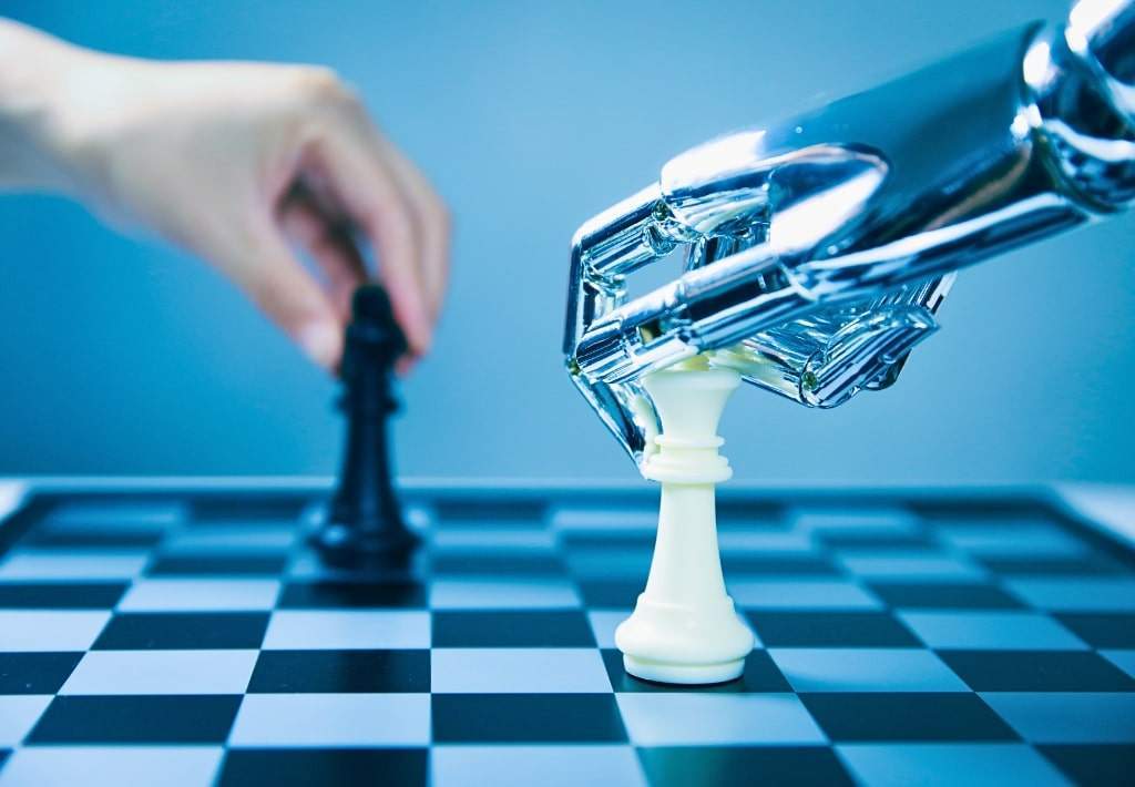 Artificial intelligence playing chess with a human.