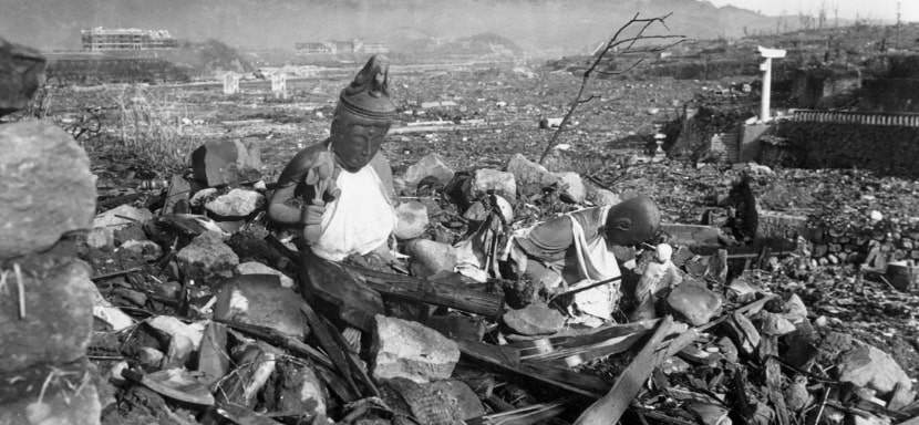 The aftermath from an atomic bomb explosion.