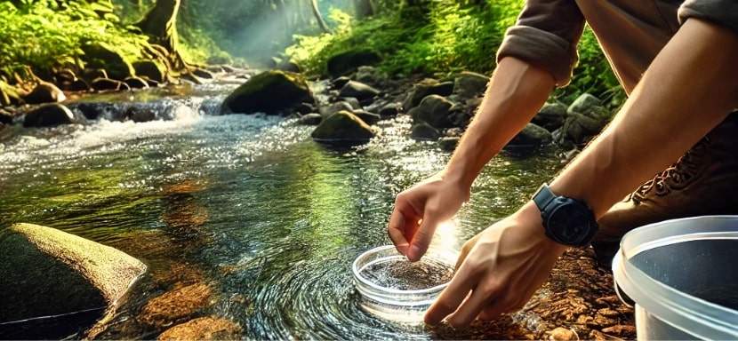 Get your water you want to purify from a lake, river, or stream.